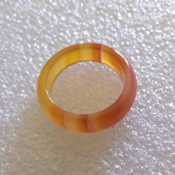 Tropical Juicy Citrus Colors ~ Banded Agate Stone Ring Size 7 ~ Friendship Ring - Picture 5 of 11